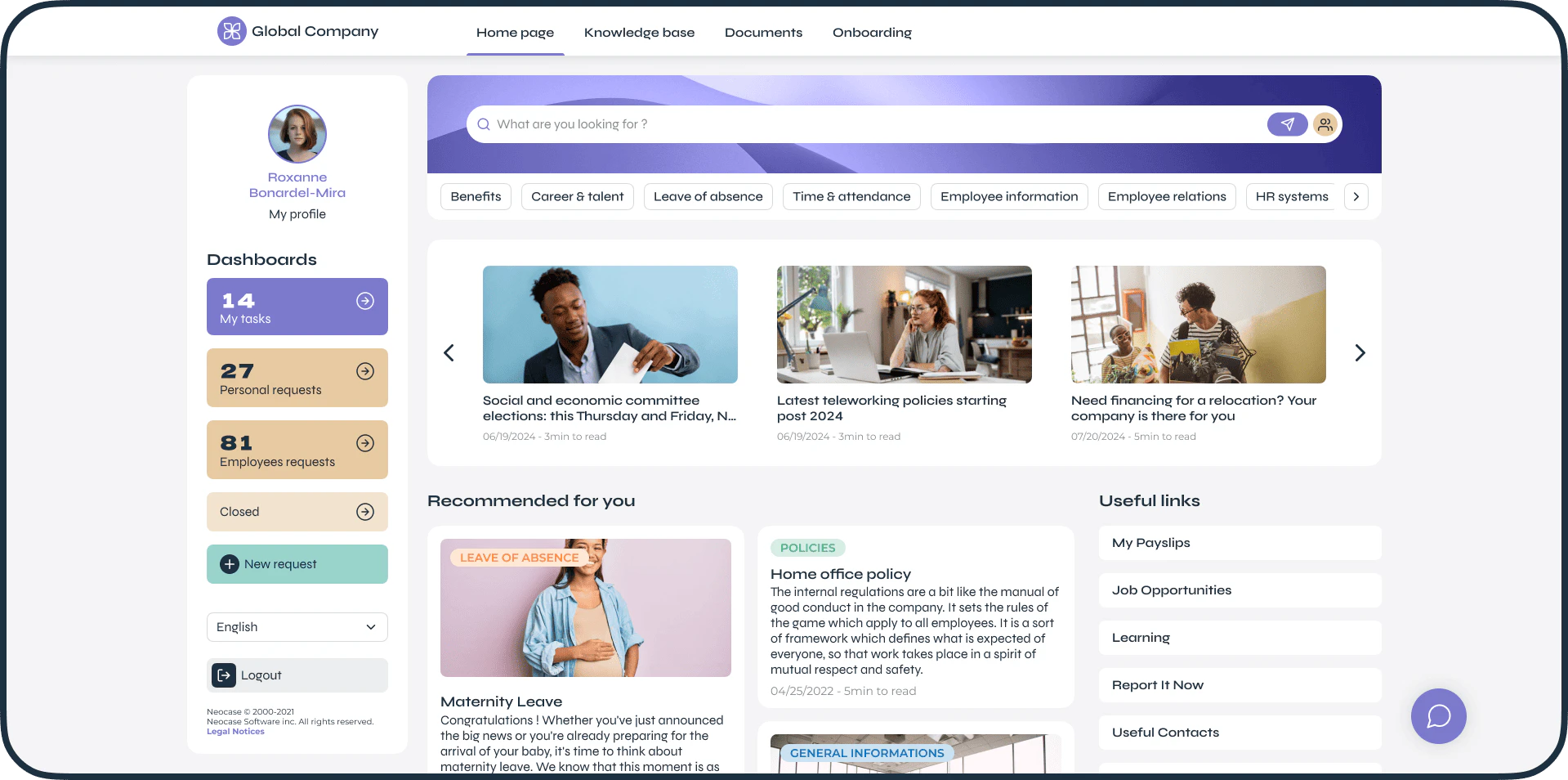 screenshot of Neocase HR